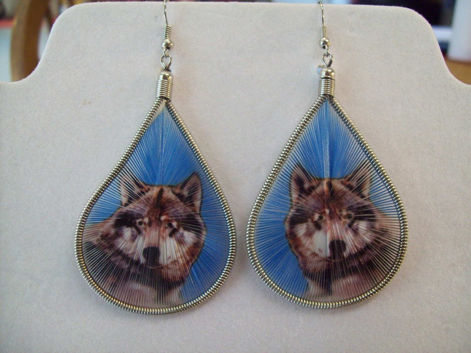 Hipster "Wolf " Animal Wildlife Thread Earrings