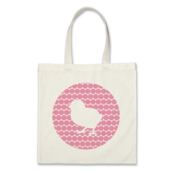 Girl Tote Bag - Pink Chick Silhouette Dots Tote Bag - Party Favor Tote Bag