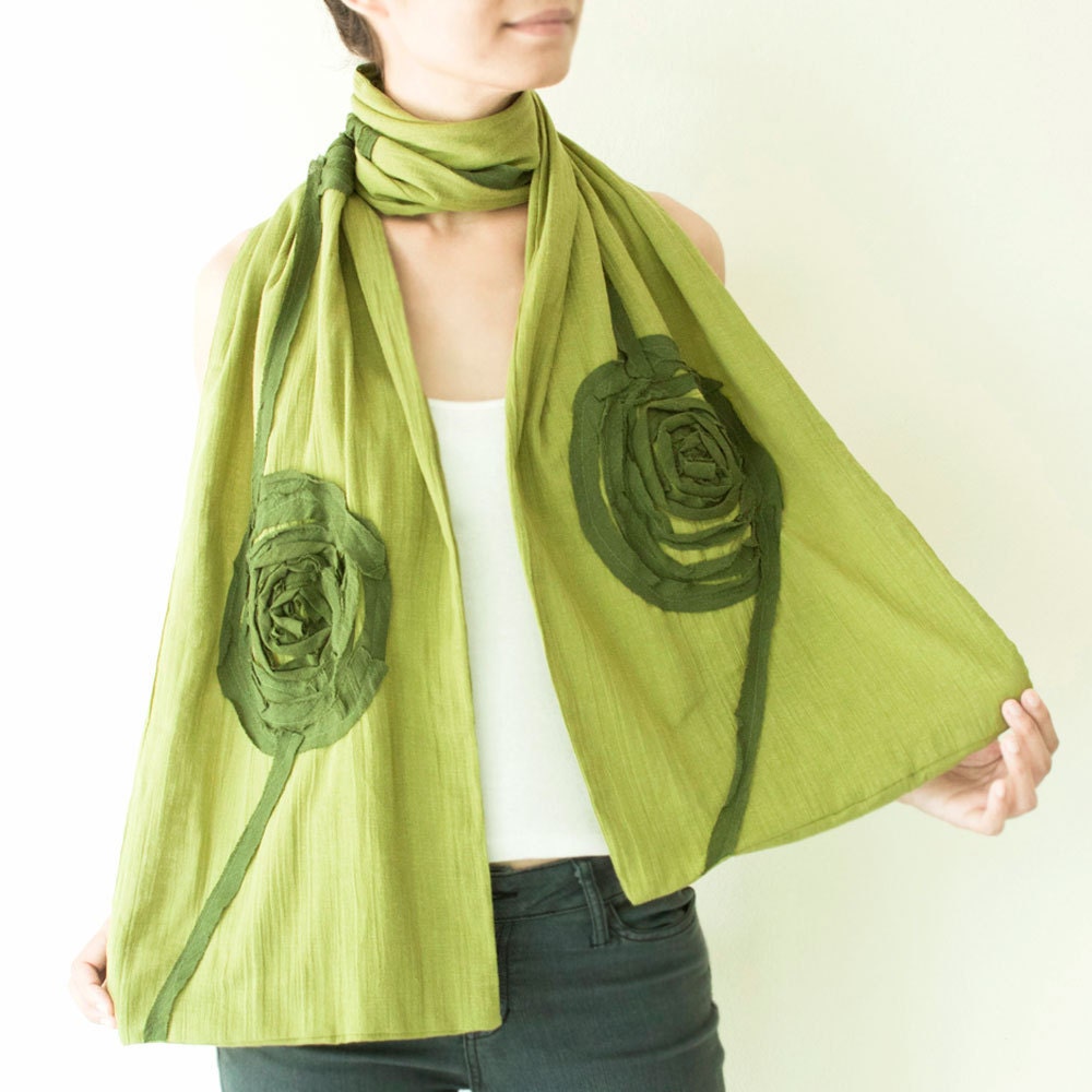 Buy 3 Get 1 Free, Soft Cotton Ruffle Scarf in Green