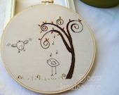 Embroidery PDF Pattern Two Birds Spiral Tree Autumn Fall Pattern