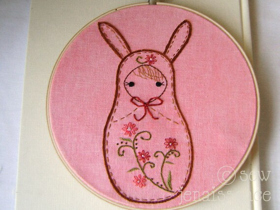 Embroidery PDF Pattern Matryoshka Nesting Doll Woodland Bunny Rabbit Pattern