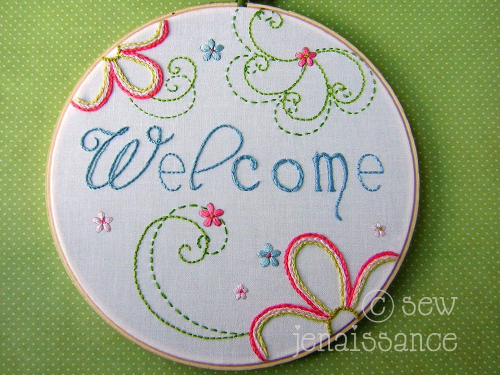 Embroidery Pattern PDF  Welcome Flower Spirals Spring Design