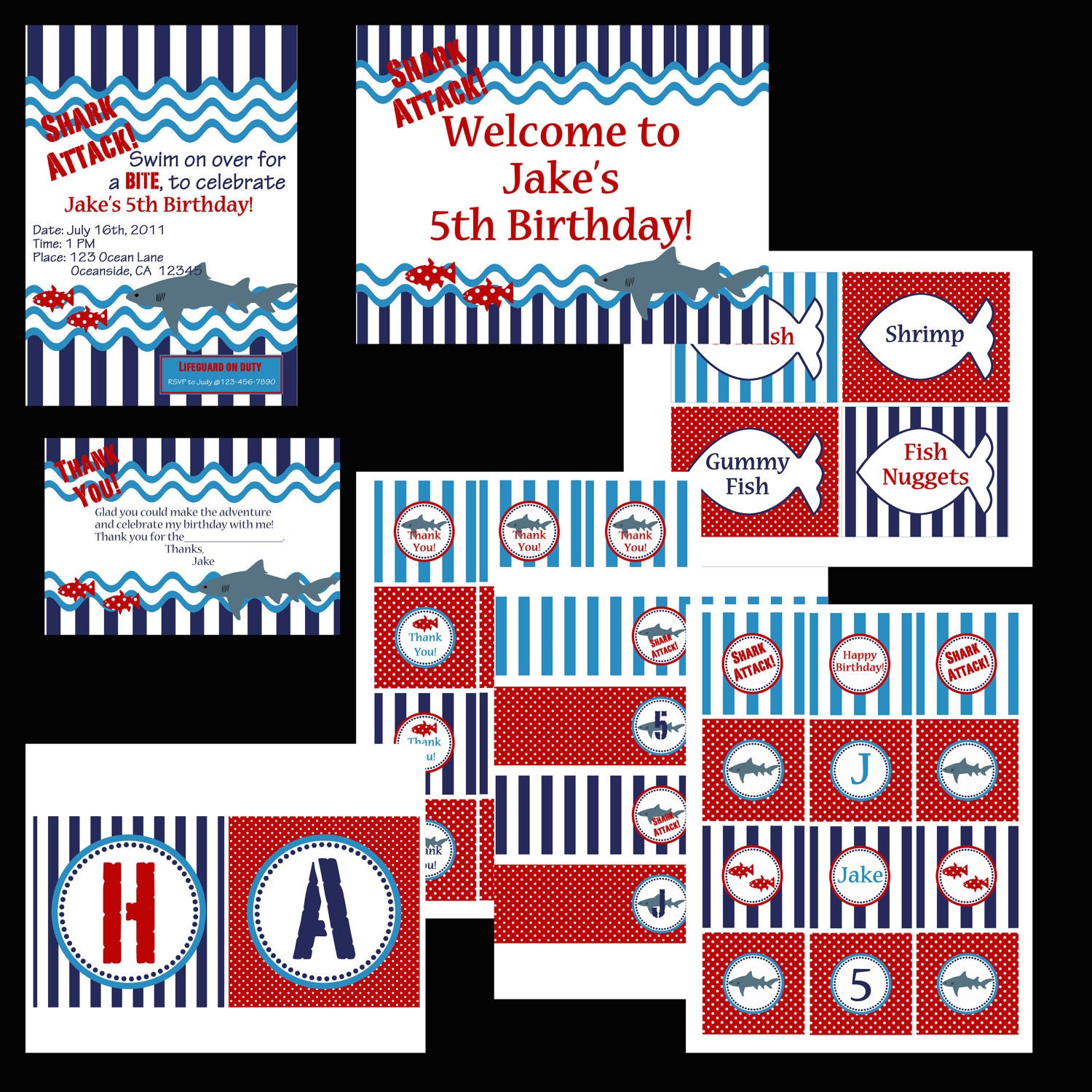 PRINTABLE  Shark Attack Birthday Party Collection- DIY printable party by Luv Bug Design