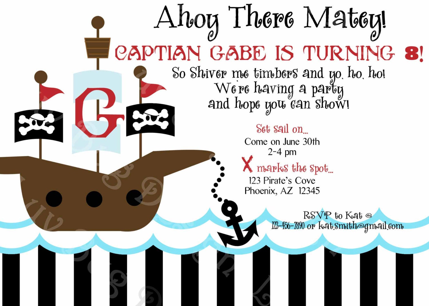 PRINTABLE Pirate Ship Birthday Party Invitation-DIY printable invitations by Luv Bug Design