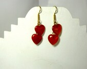 Red agate and 14k gold vermeil heart earrings