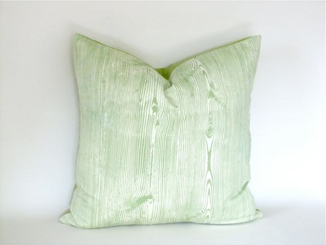 Faux Bois Spring Green Square Pillow Cover / Woodgrain Pattern / Joel Dewberry Ginseng / Machine Washable, Hidden Zipper