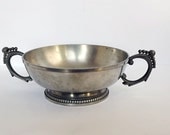 Pewter footed bowl with decorative handles from France