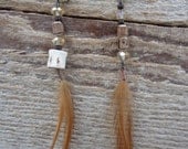 Peach Feather and Wood Earrings