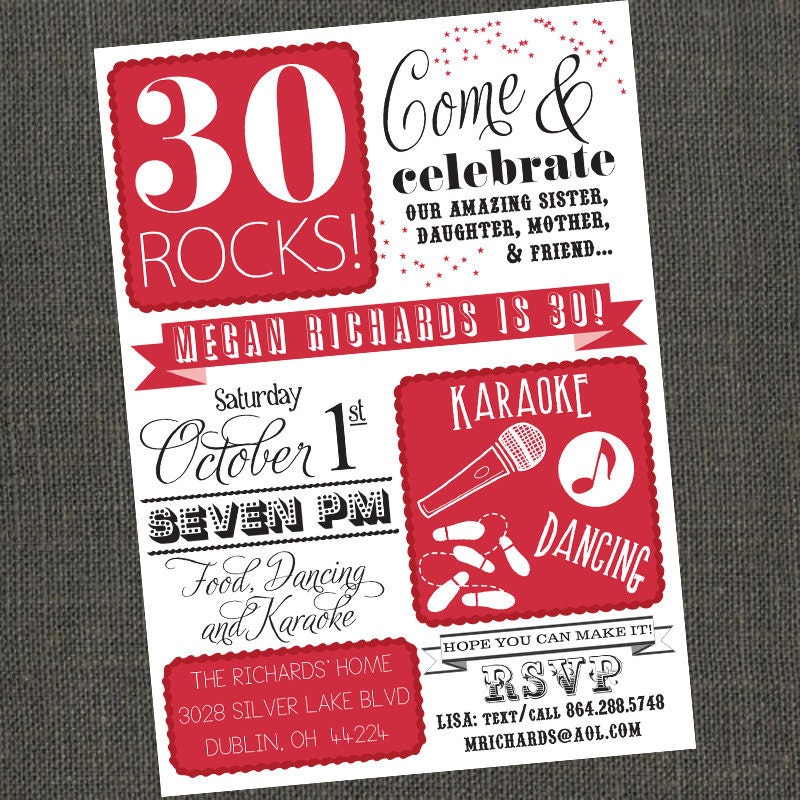 30/40/50 ROCKS - Birthday Party Invitation - Adult Female or Male - Printable or Printed for you