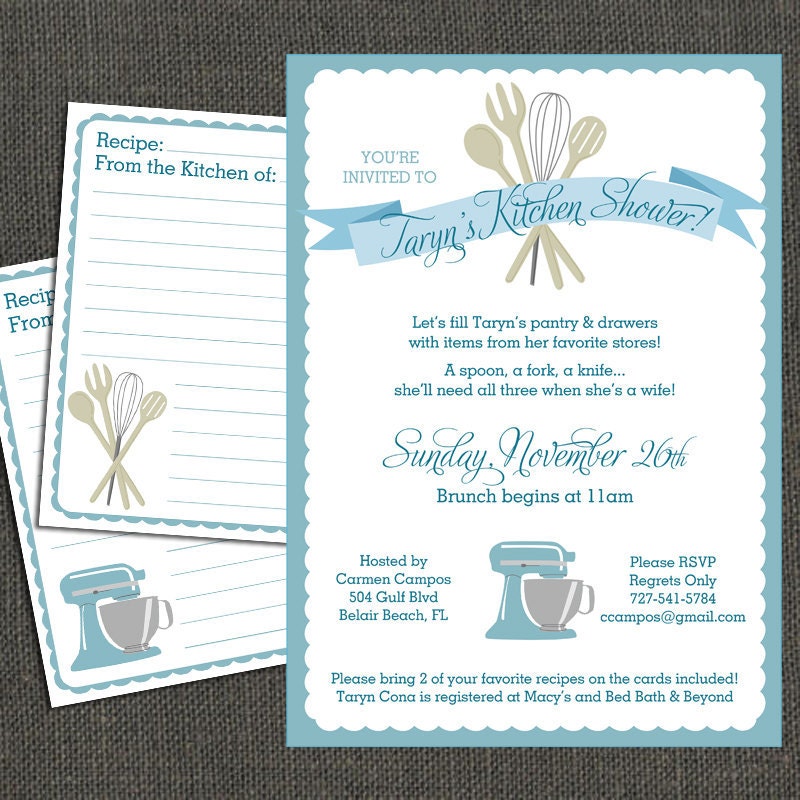 Bridal Kitchen Shower Invitation and Recipe Cards - Printable or Printed for you