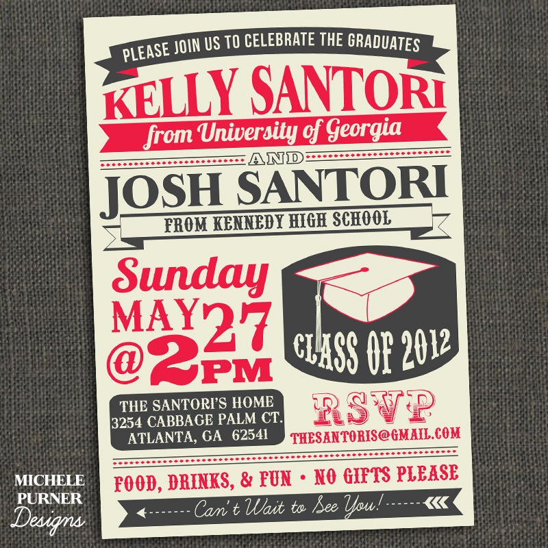 High School or College Graduation Party - TWO GRADUATES - Printable or Printed for you
