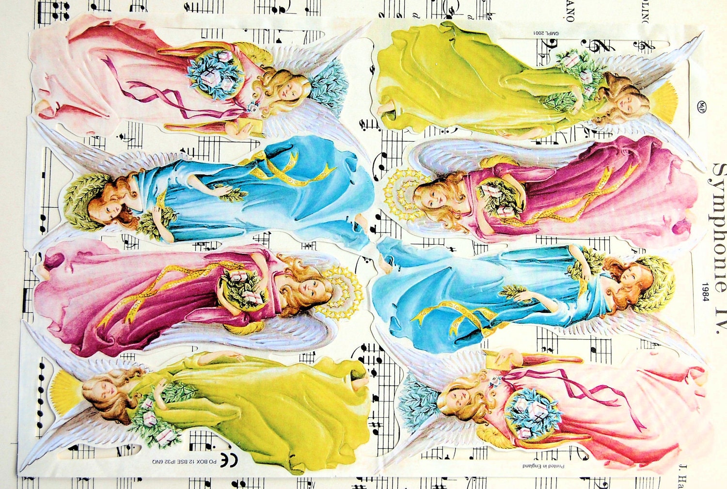 Paper Lithograph Die Cut Scraps Beautiful Angels