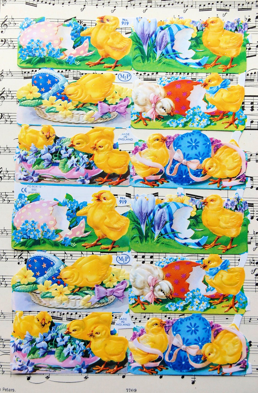 Paper Lithograph Die Cut Scraps Easter Chicks