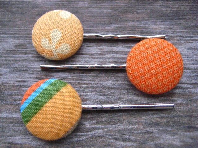 Button Bobby Pins (Set of 3) Shades of Yellow/Orange