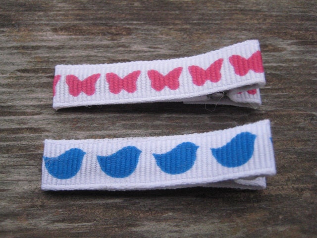 Ribbon Hair Clips (Set of 2) Butterflies and Birdies