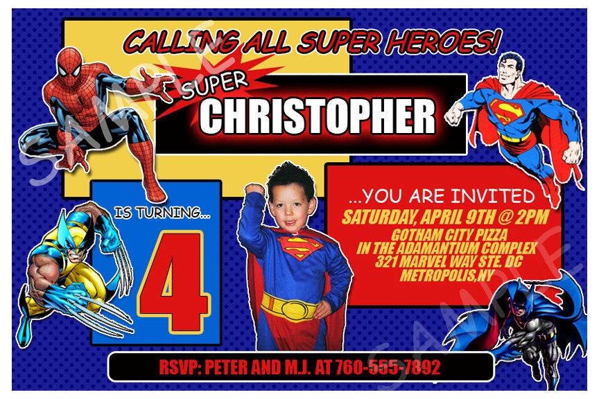 Birthday Invitations Sample Superhero Batman Spiderman