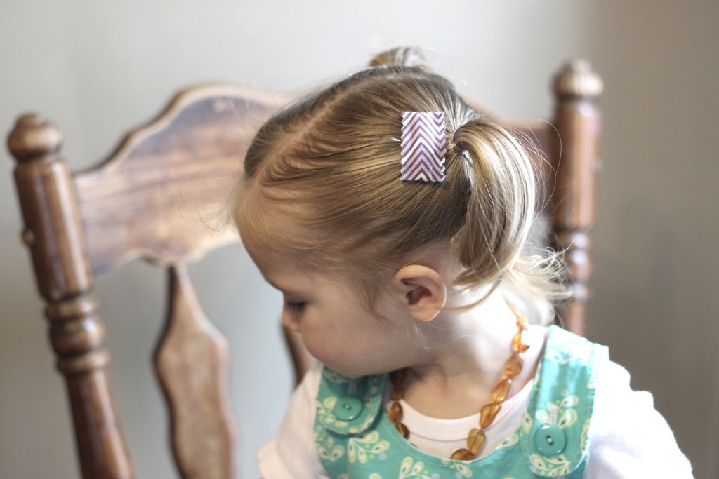 Purple Chevron Hair Clips.  Girls Hair Accessory. Children Fashion. Bellflower. Geometric. Toddler Girl. Metal Snap Clip. Purple Clips.