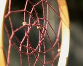 Dreamcatcher with Embroidered Feathers - Maroon, Rust, and Natural
