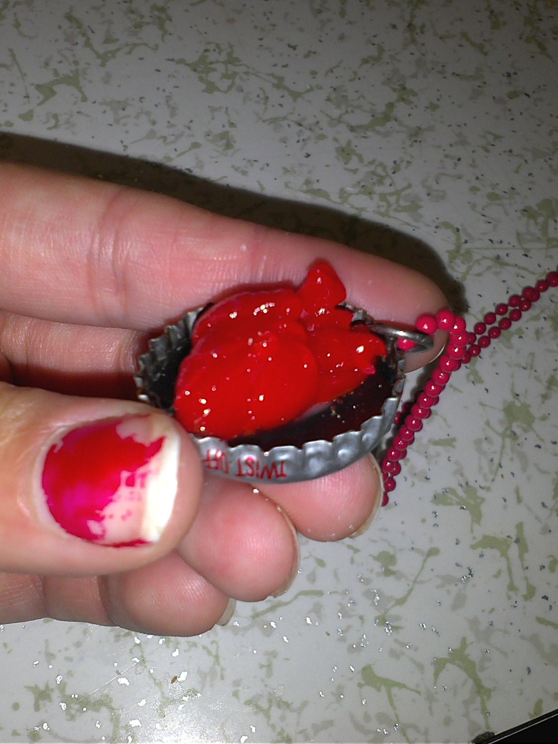 Anatomical heart in a bottle top necklace
