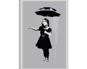 Nola Girl With Umbrella by Banksy Canvas Art Print (2139) 26"x18"
