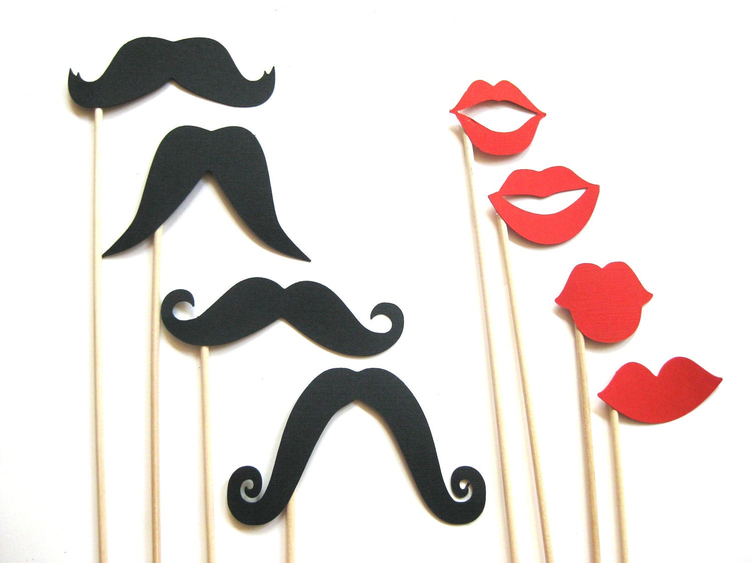 Photo Booth Prop Set - Mustache and Lips On a Stick - Mr. and Mrs. Collection - 8 piece set - Photobooth Props