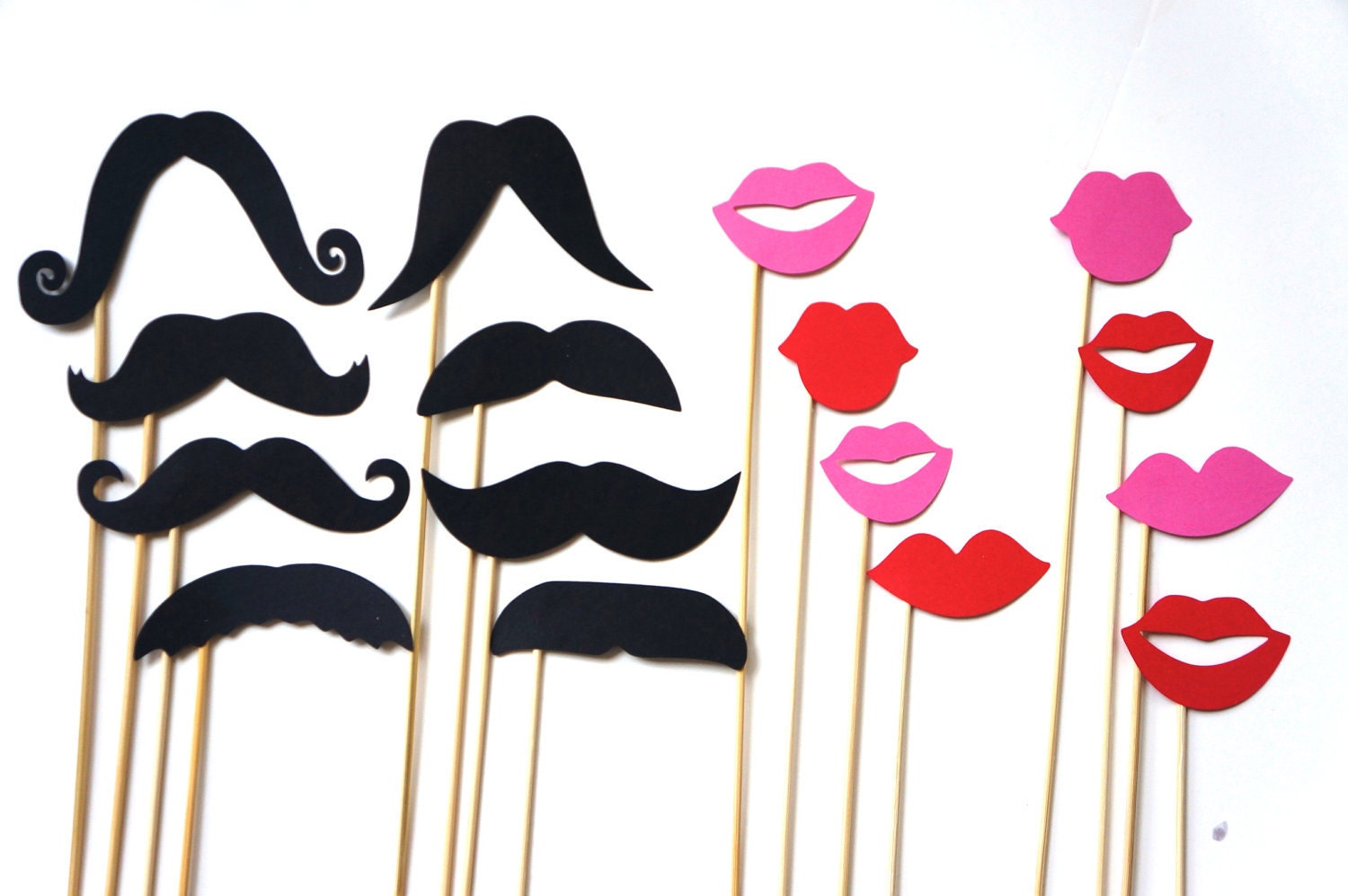 Photo Booth Props Mustaches and Lips - 16 piece prop set - Birthdays, Weddings, Parties - Photobooth Props
