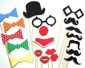 Super Photo Booth Props - The Circus Collection - 20 piece set - mustaches on a stick, lips, clown, circus- Photobooth Props