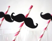 SALE - Photo Booth Props - Mustache Straw Photo Props - Set of 5 - Mustaches on PINK Striped Paper Straws - TheManicMoose
