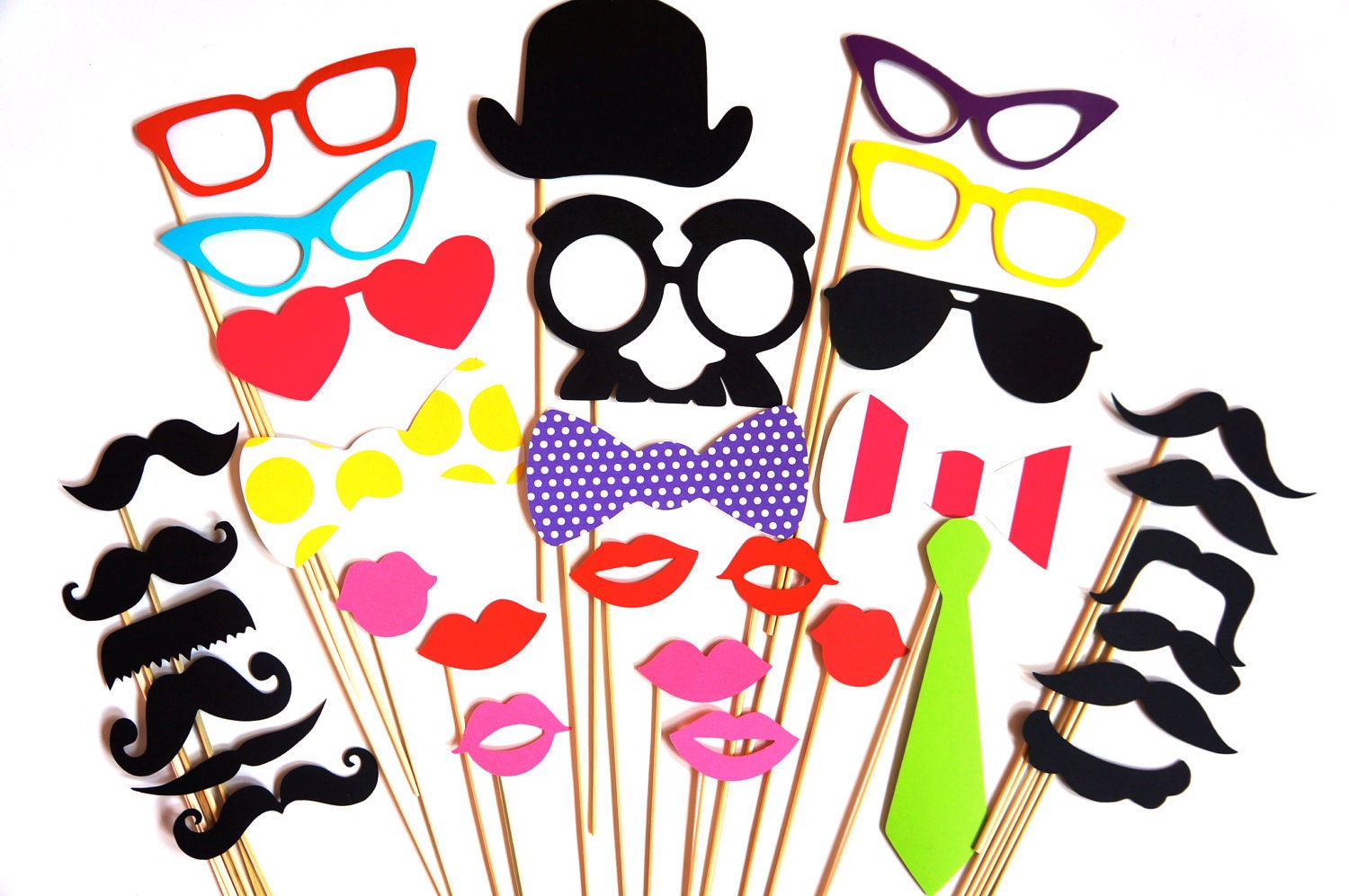 32 piece colorful Photo Booth Prop Set - Perfect for your next party or event - ON SALE for a limited time only
