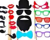 Super Fun Photo Booth Props - 21 piece prop set - Birthdays, Weddings, Parties - Photobooth Props