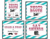 Photo Booth Props - Photo Booth Signs - Set of 4 - Teal and Red - Photobooth Props - vintage wedding