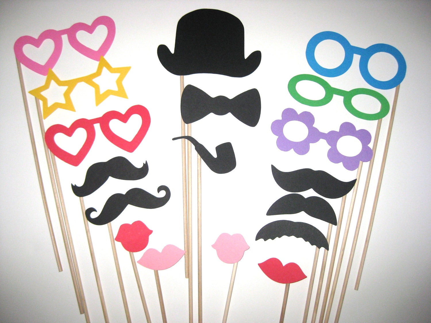 Colorful Photo Booth Props - Classic Collection - 18 piece set - Birthdays, Weddings, Parties - Photobooth Props
