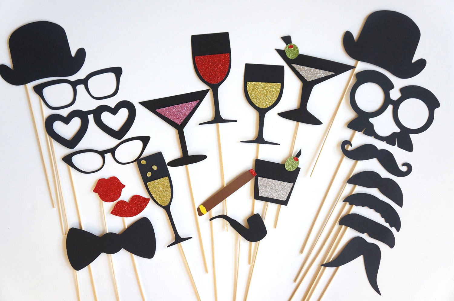 Glitter Photobooth Props - The Swanky Collection - Set of 22 Photo Booth Props with GLITTER - ON SALE for a limited time only