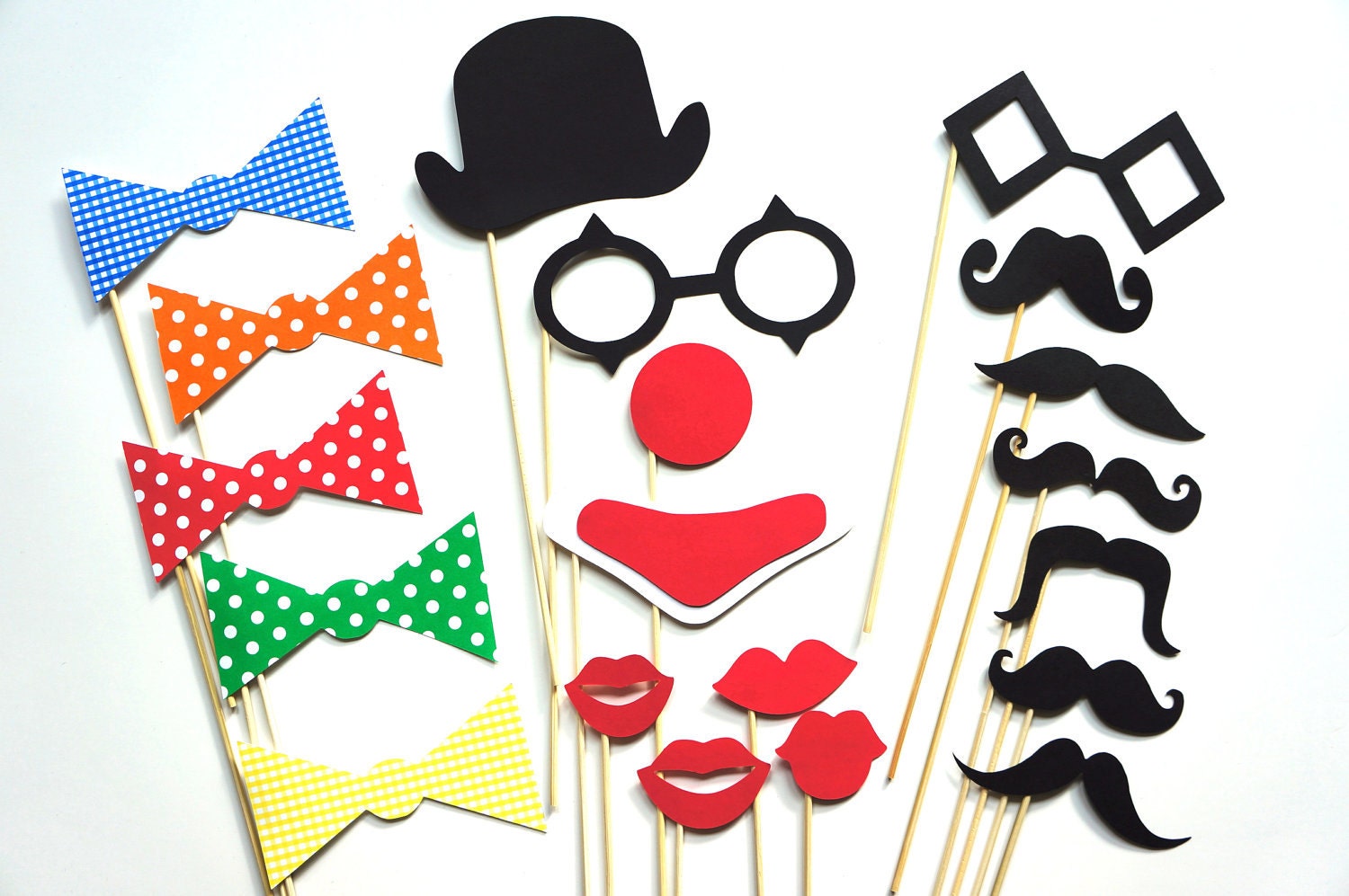 Photo Booth Props - The Circus Collection - 20 piece set - mustaches on a stick, lips, clown, circus- Photobooth Props