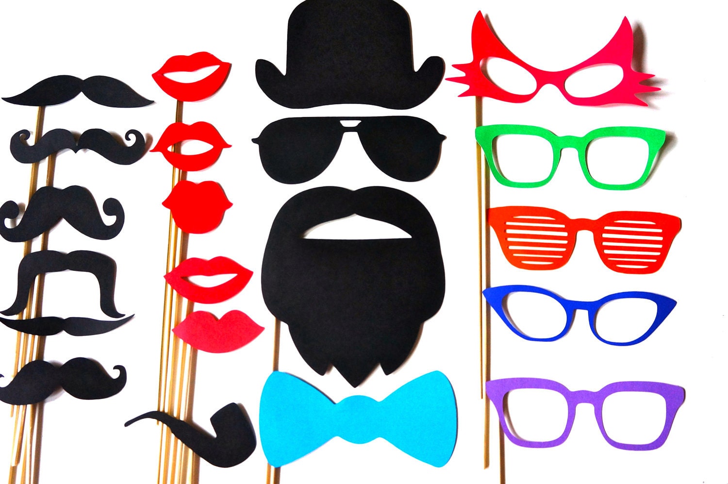 Fun Photo Booth Props - 21 piece prop set - Birthdays, Weddings, Parties - Photobooth Props