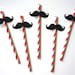 SALE - Photo Booth Props - Mustache Straw Photo Props - Set of 5 - Mustaches on RED Striped Paper Straws