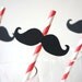 SALE - Photo Booth Props - Mustache Straw Photo Props - Set of 5 - Mustaches on RED Striped Paper Straws