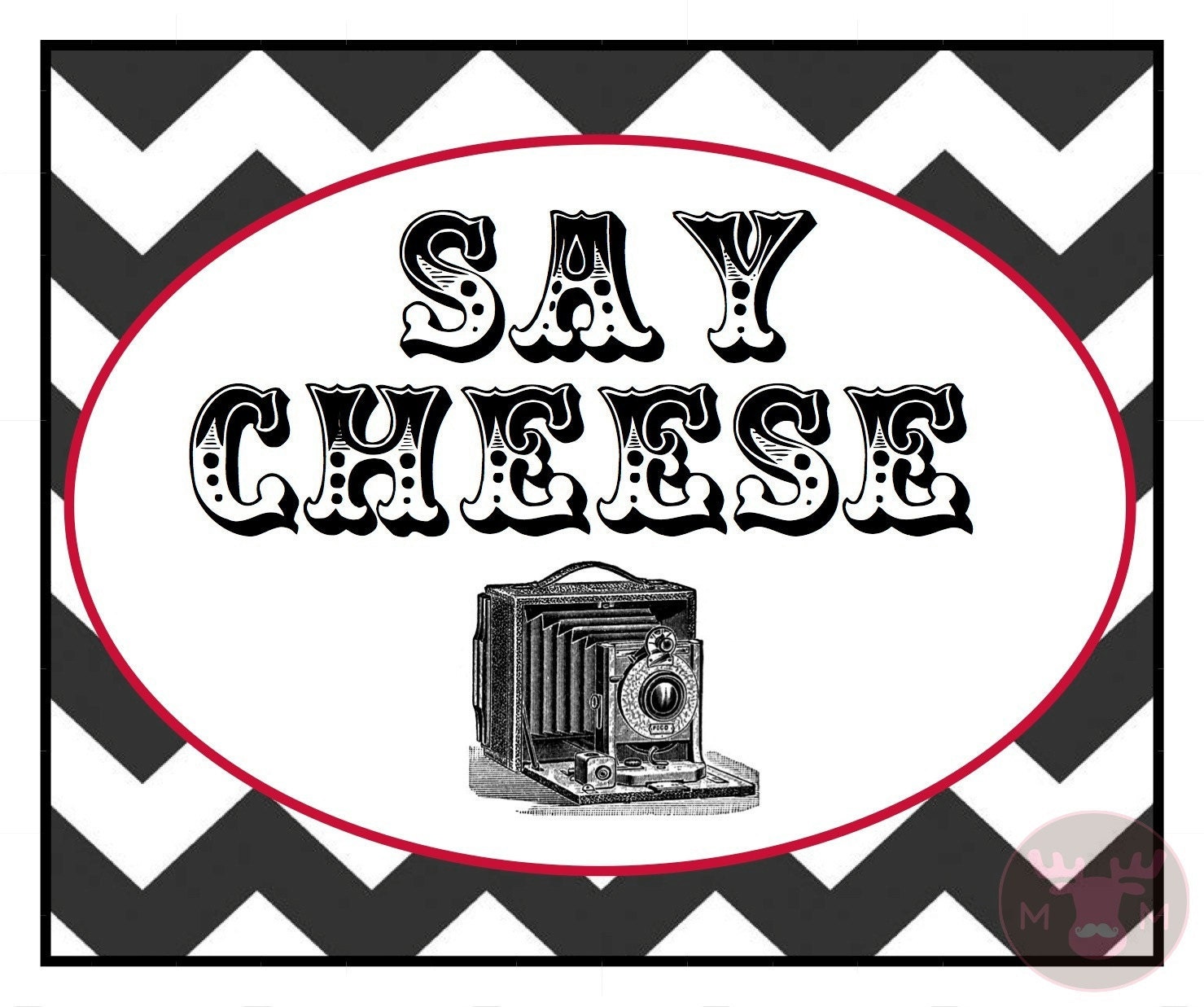 Photo Booth Props - Photo Booth Sign  - Say Cheese - Black and White - Photobooth Props - Black and White Photo Booth Series