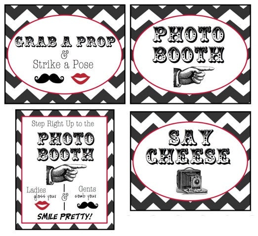 Photo Booth Props - Photo Booth Signs - Set of 4 - Black and White - Photobooth Props - vintage wedding