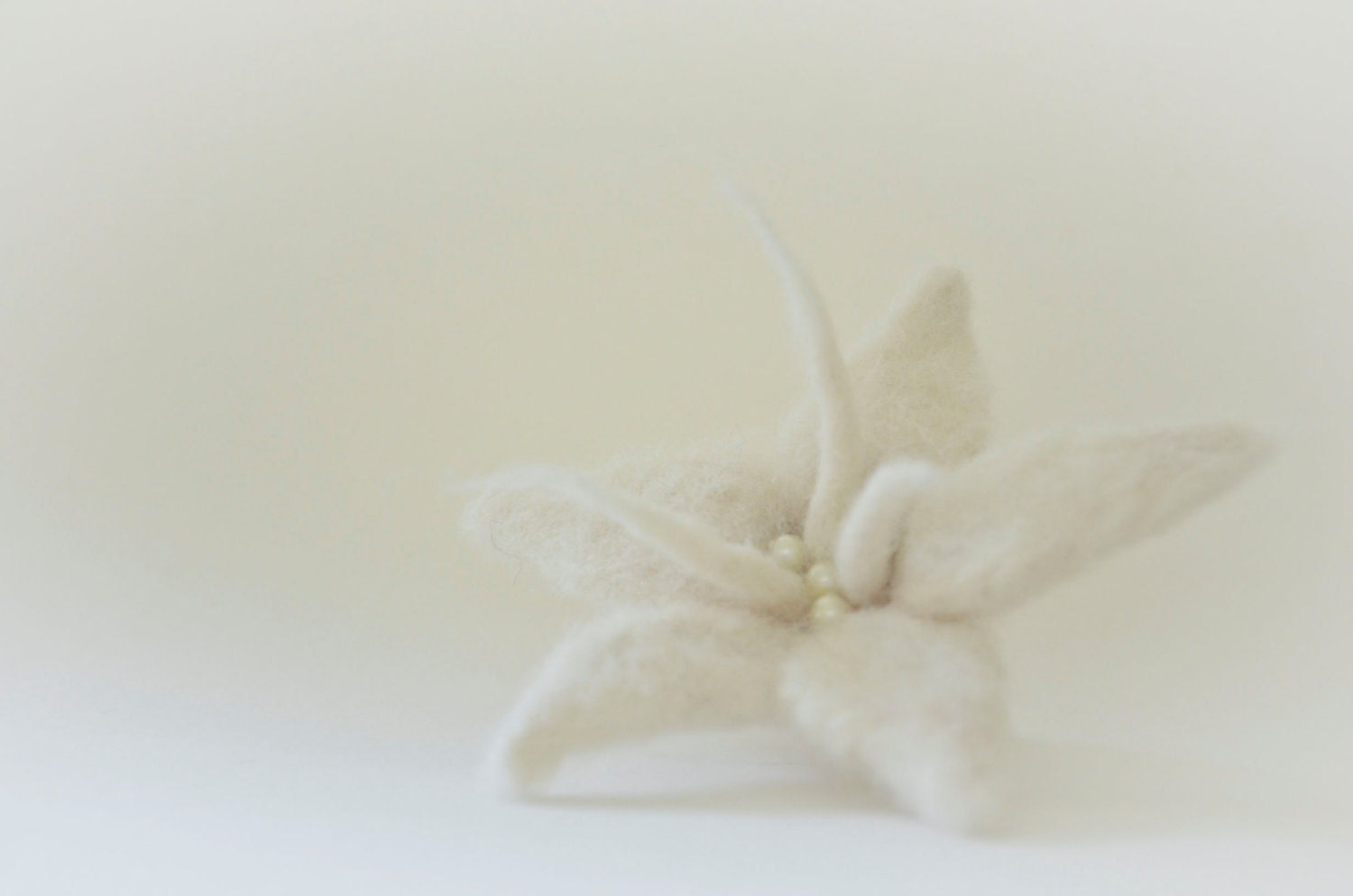 Lily Ivory Flower Felted Brooch with Pearl Center / Bridal Brooch / Pin / Whimsical Abstract Design - Ready to SHIP