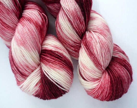 Sale 15% off - Hand Dyed 75/25 BFL/Nylon Fingering Weight Yarn in Strawberries and Cream Colorway