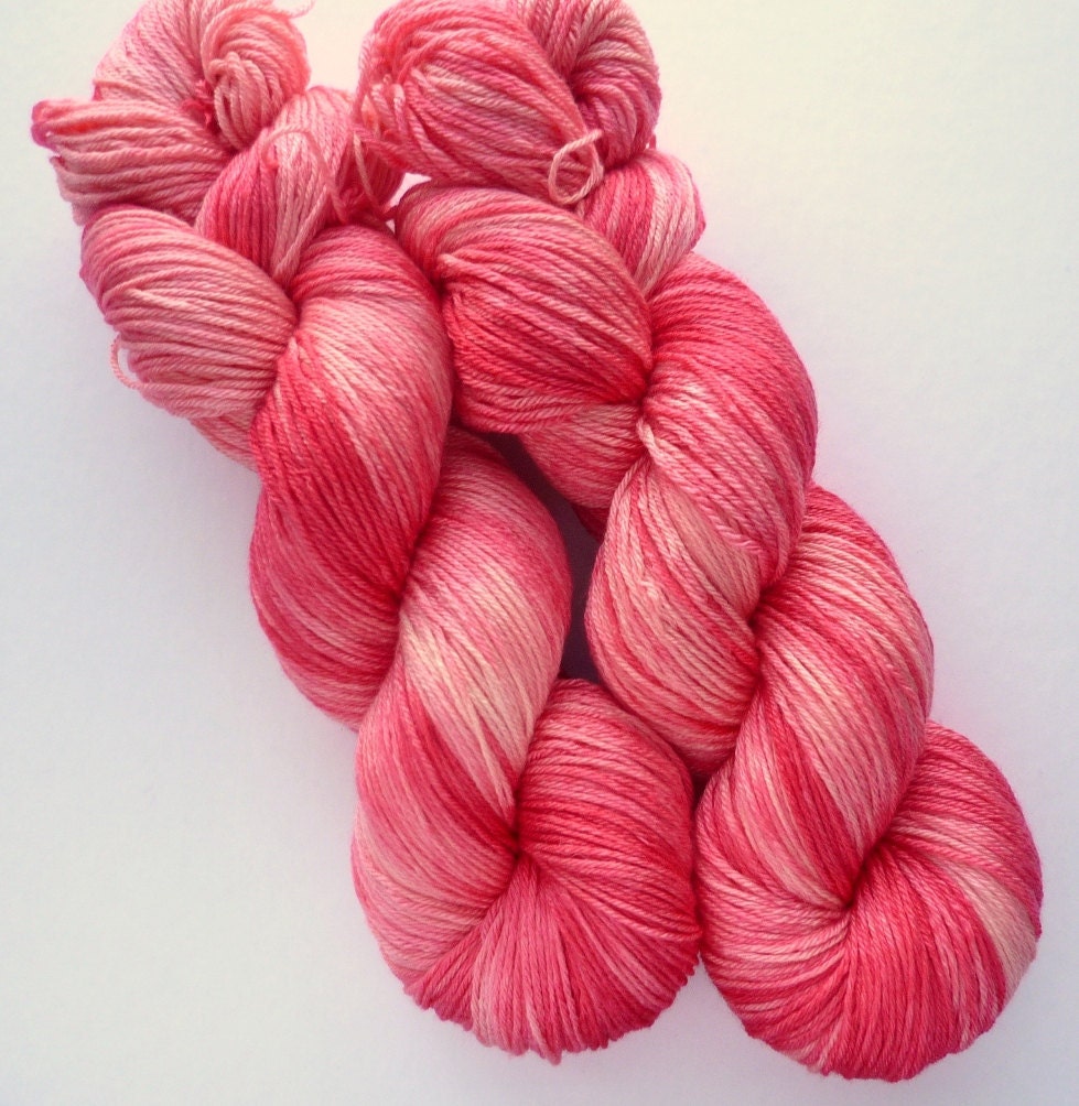 Merino Silk Yarn - Hand Dyed 50/50 Merino Silk Fingering Weight in Azalea Colorway