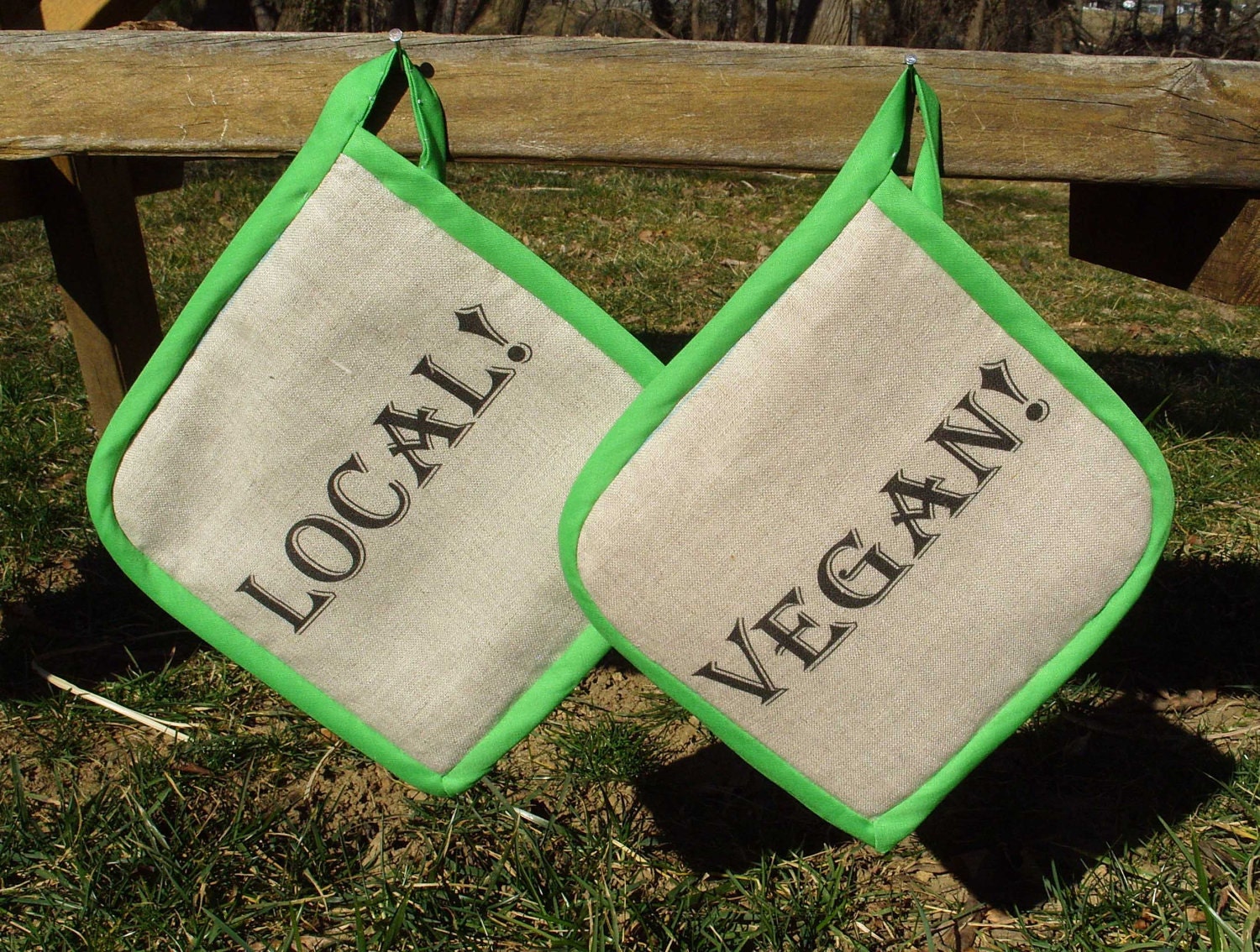 Bright Green Vegan Fiercely Protective Pot Holders (2) Vintage-Style