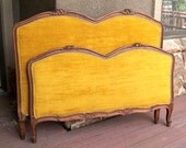 Louis XVI bed French Provincial XV Hollywood Regency antique hand carved fruit wood upholstered