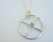 Silver Crank Necklace with Aventurine and Brass Accent