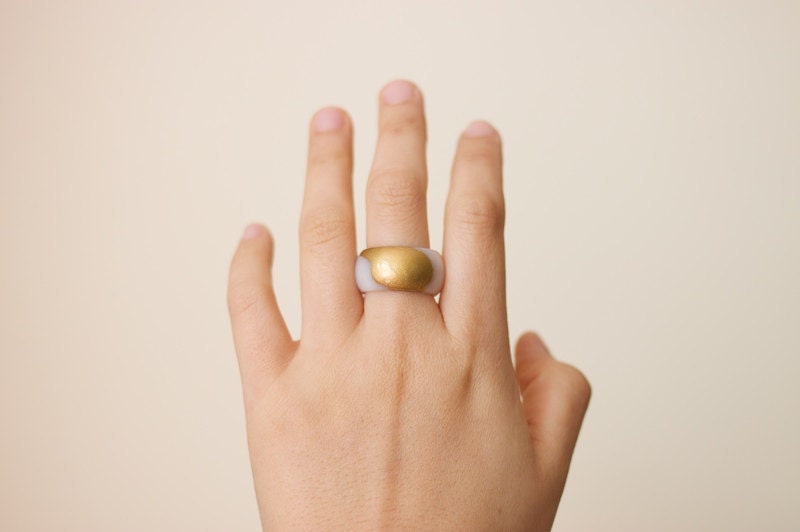 Gold Dipped Jade Ring / JR12