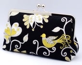 Beautiful yellow bird and flowers - Large Clutch Purse (L-098)