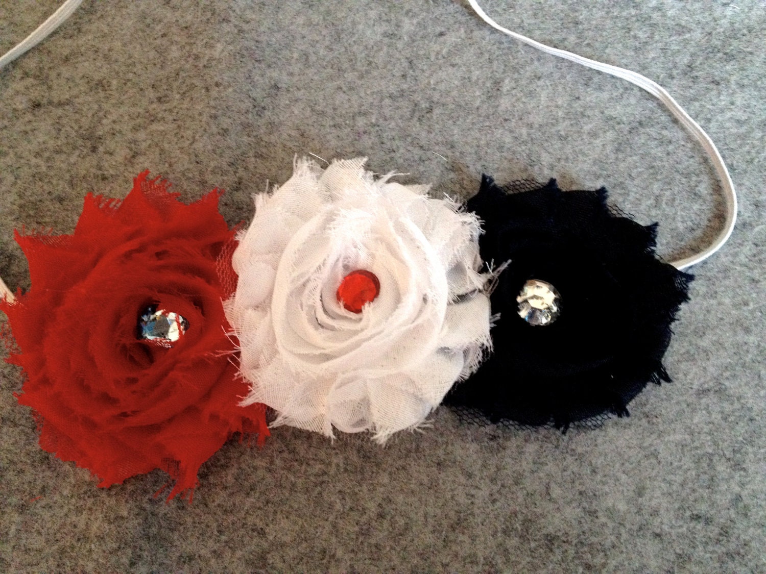 Sale - Fourth of July Red White Navy Chiffon Headband - READY TO SHIP
