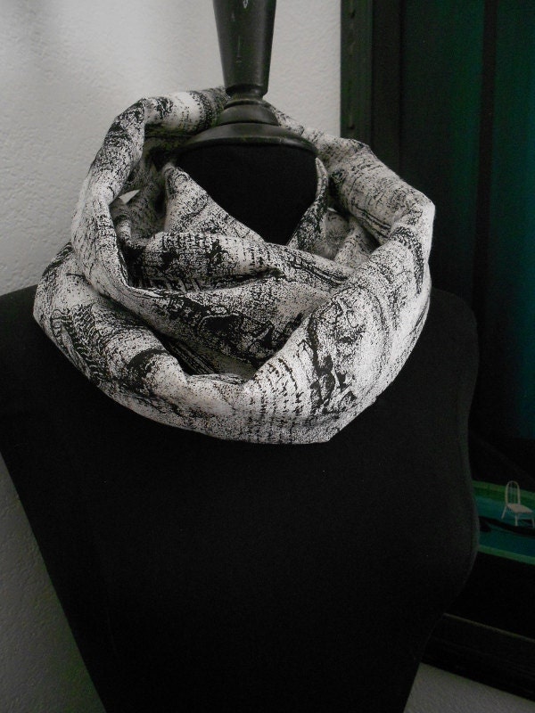 Black and white Skull and bones cotton print infinity scarf cowl wrap fits all sizes