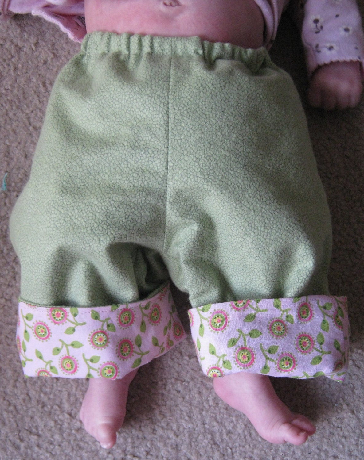 Reversible green flower garden Flannel baby pants